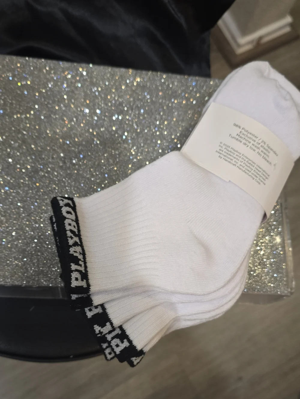 Playboy 5-PK Logo Band Quarter Socks- White